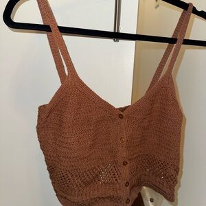 Z Supply Tan Knit Button-Up Crop Top